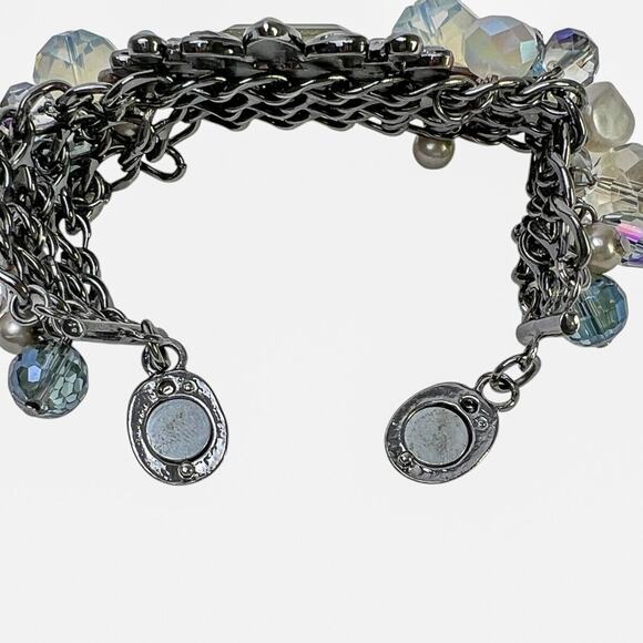 Cha Cha Bracelet Glitter Stone Blue Dangle Beads Gun Metal Chain Magnet Clasp - Picture 4 of 14